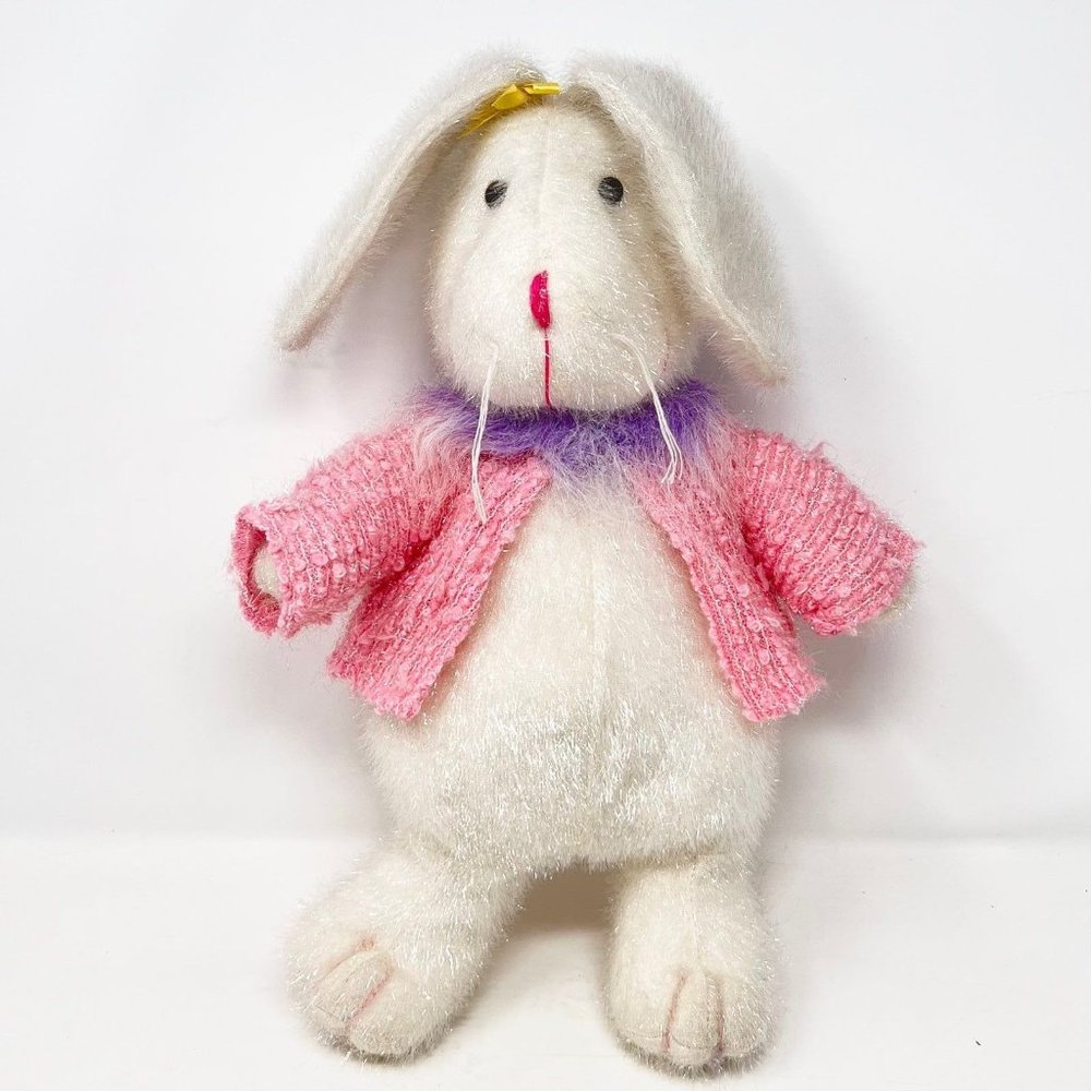 Sugar Loaf Bunny Rabbit Plush 14” White Shiny‎ Fur Pink Jacket - See Note ****